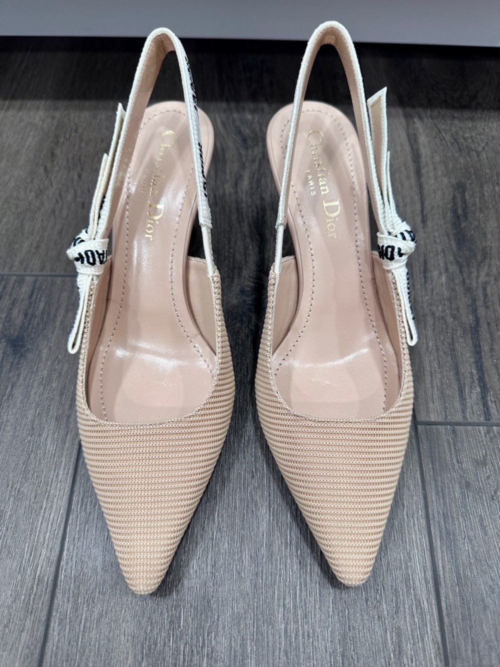 CHRISTIAN DIOR J'ADIOR FABRIC & RIBBON BEIGE KITTEN HEEL SHOES SLINGBACKS 36.5 - Picture 3 of 15